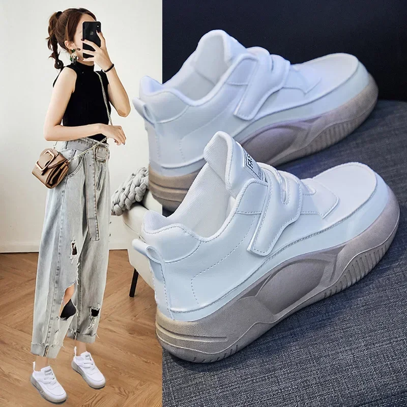 Women Platform Sneakers 2024 Autumn New Brand Women Flats Platform Sneakers Leather Sport Shoes Casual Platform Lace Up Shoes