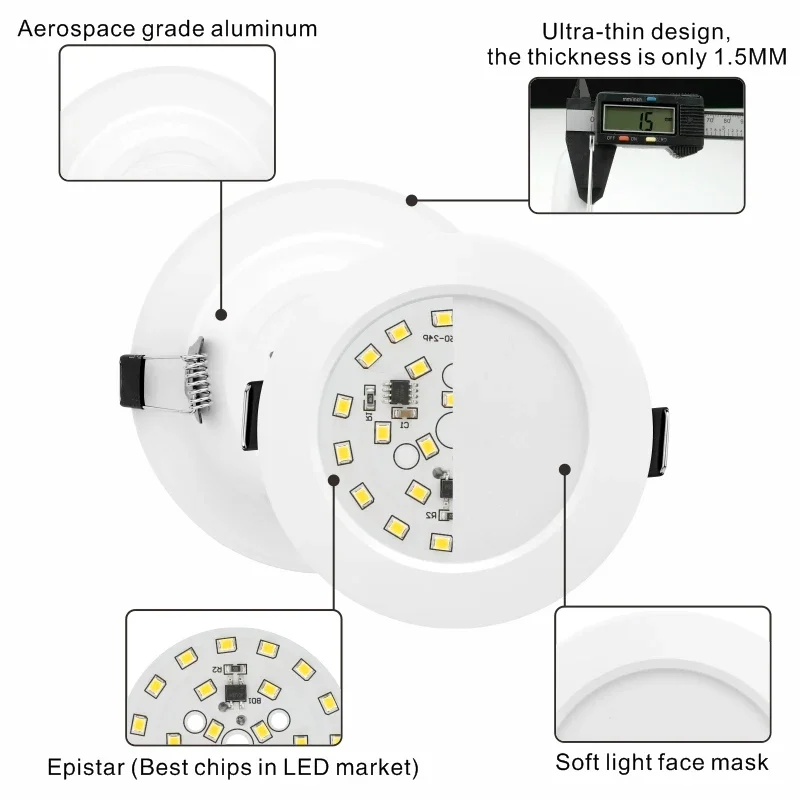 Focos Led النازل 3 واط 5 واط 7 واط 9 واط 12 واط 15 واط 220 فولت راحة ضوء السقف 3/4/5 بوصة لوحة Led مستديرة أسفل ضوء الأضواء الإضاءة