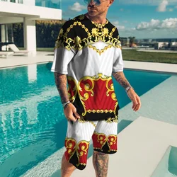 2024 Fashion Summer Retro Floral Pattern 3D Printing Trendy Men's T-shirt Shorts Set Large Size Men's T-shirt Set Ethnic Style