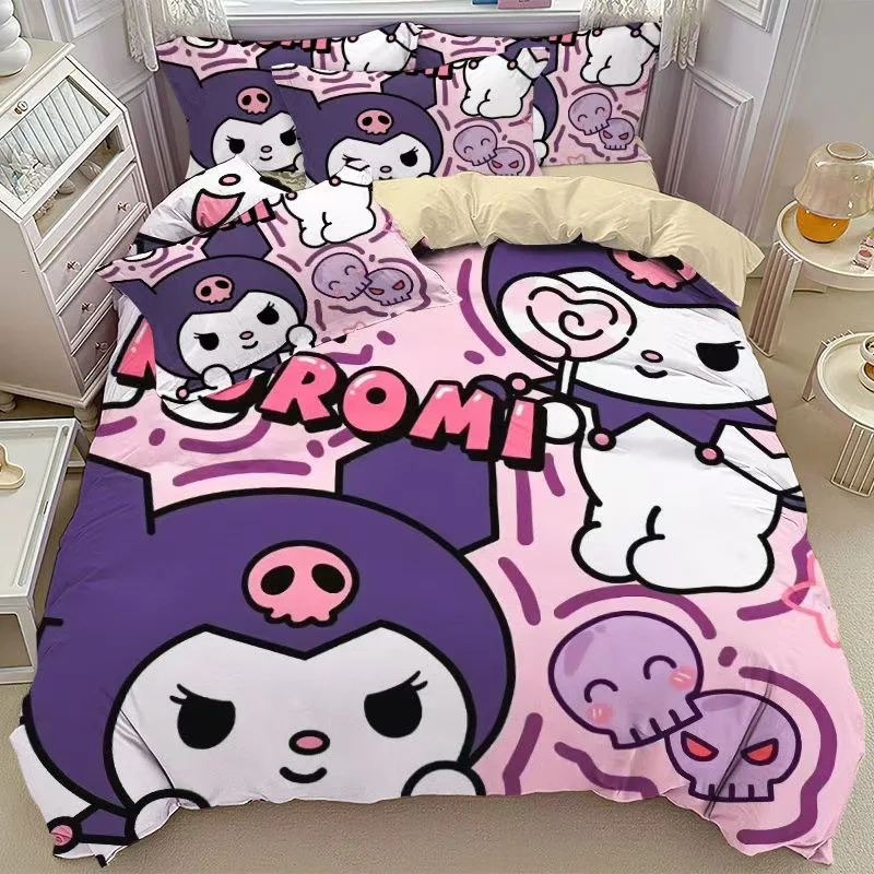 

2025 New Style Kuromi Bedding Sets Cartoon Kuromi Duvet Cover Bed Set Quilt Cover Pillowcase Kids Adult Size