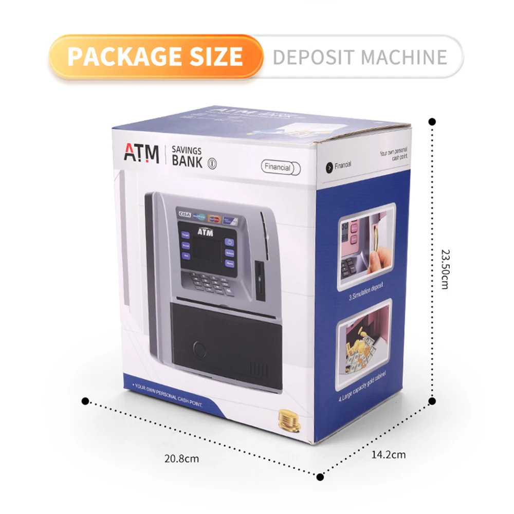 Hucha para niños, caja de almacenamiento de monedas ATM de simulación, bloqueo de contraseña de voz creativa para niños y niñas, caja de contraseña para contar juguetes, regalos