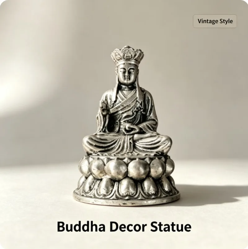 Vintage Seated Elder Decorative Figurine Resin Sitting Statue Silver Tone Craft Ornament for Home Desktop Shelf Decor Gift