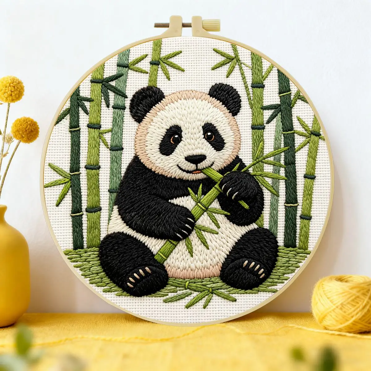 1 Stück 20X20CM/15X15CM 7,87/6,3 Zoll Tier - Panda Stickerei Starter-Kit DIY-Kit DIY-Stickerei-Set Handarbeiten Heimdekoration – Detail 1
