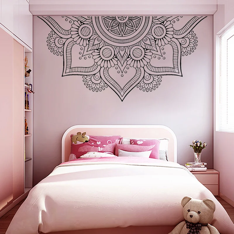 Half Mandala Wall Art Decals - Mandala Decal - Boho Decor - Bohemian Stickers - Headboard Decal - Yoga Studio Vinyl  MT40