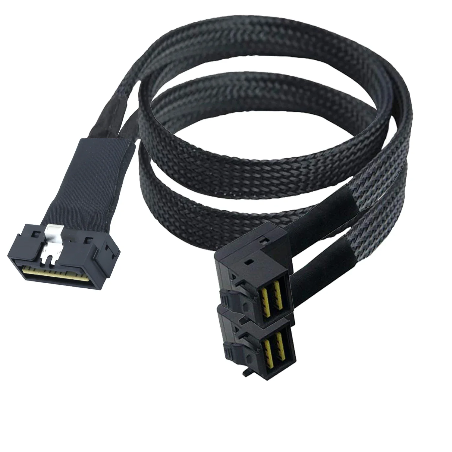 

PCI-E Slimline SAS 4.0 LP Low Profile SFF-8654 8i to Dual Mini SAS HD SFF-8643 Adapter Cable 90 Degree Right Angle for Server