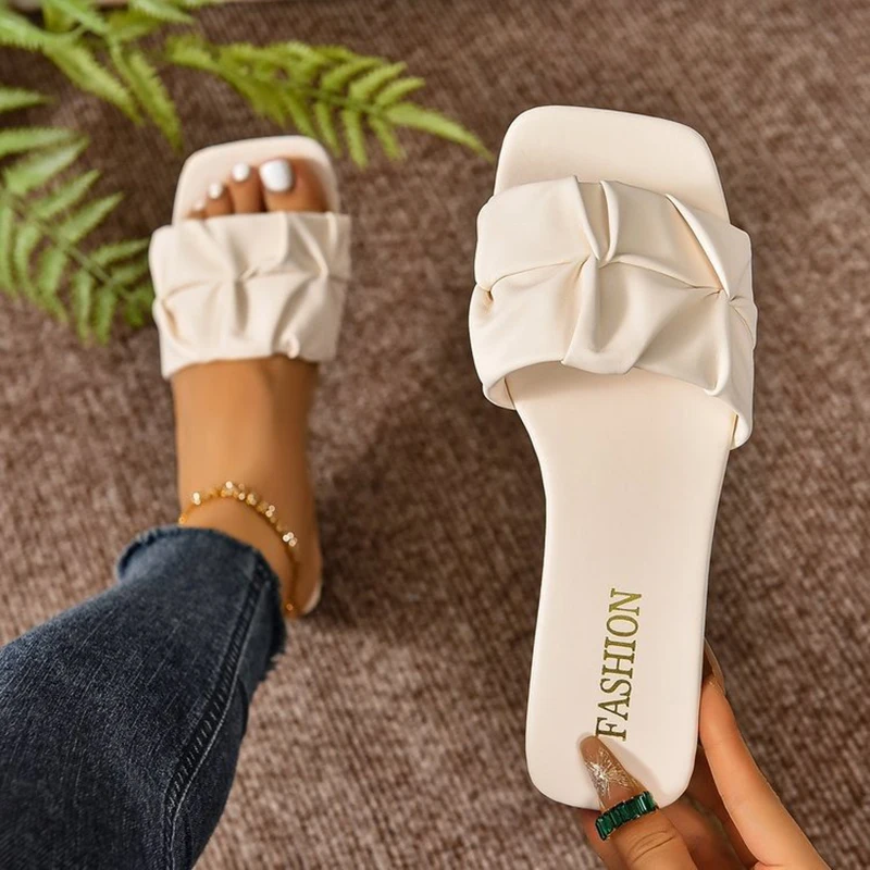 Women's Sandals Fashion Square Head Summer Shoes For Women Flat Sandals Korean Style Slippers Summer Sandalias De Mujer Footwear