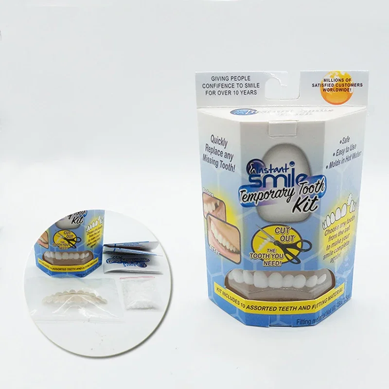 Sombra Natural folheado superior para os dentes branqueamento, sorriso instantâneo Comfort Fit flexível, 3 chaves e adesivos