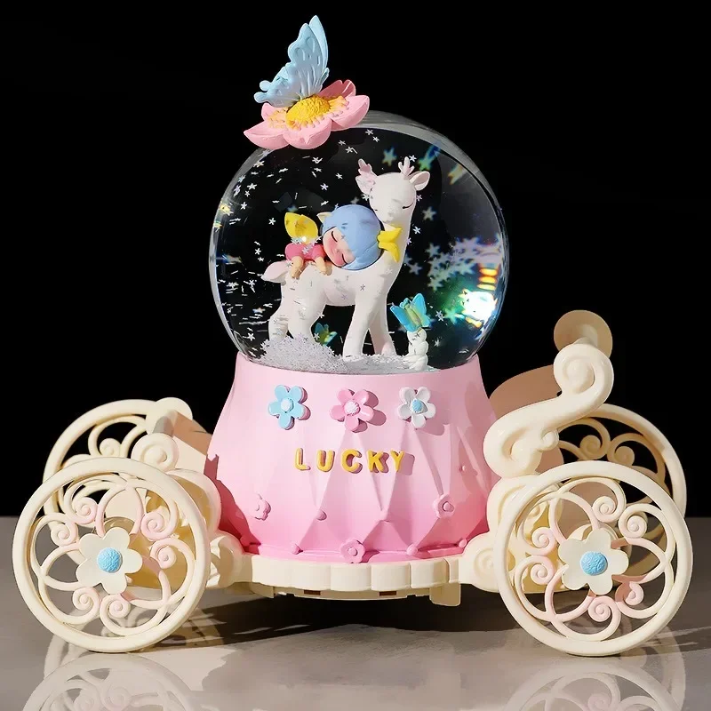 All The Way Flower Crystal Ball Music Box Music Box Rotating Snow To Send Boys and Girls Holiday Birthday Toys Gifts Angel Decor