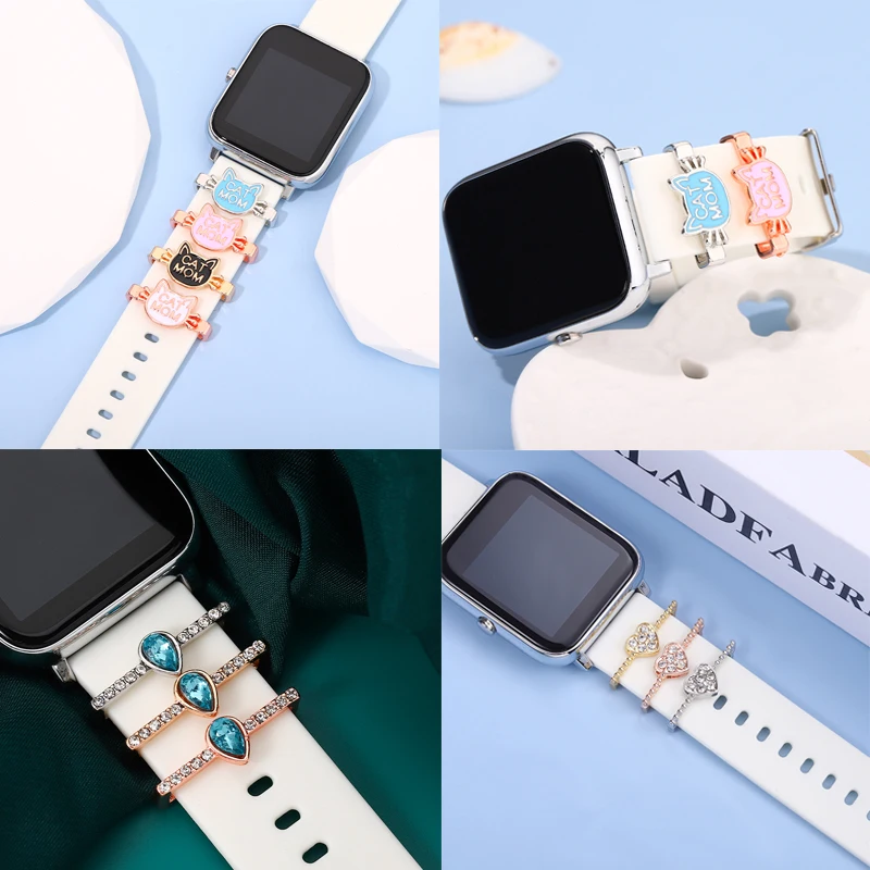 Cartoon Cat Charms for Silicone Watchband Heart Jewelry Decorative Charms for Apple Strap Sport Bracelet Nail Charms Accessories