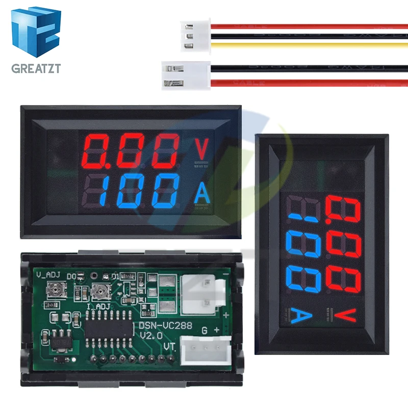 GREATZT DC 6-120V 50A 100A Digital Current Voltage Tester Module Blue+ RED Dual LED Display Panel With Shunt