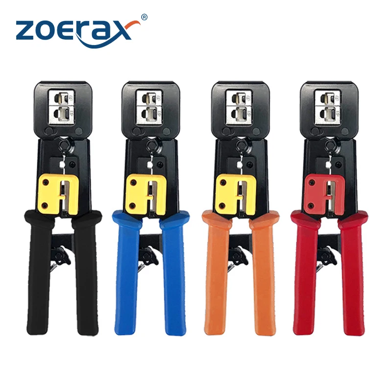 ZoeRax Modular RJ45 Crimp Tool for Pass-Through Cat5e Cat6 Connectors with Built-in Wire Cutter and Stripper