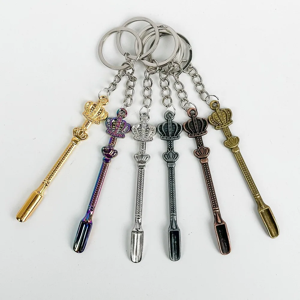 

1/5Pcs 8.3cm Crown Style Mini Metal Scoop with Chain Portable Wax Oil Spoon Herb Powder Shovel Smoking Accessories