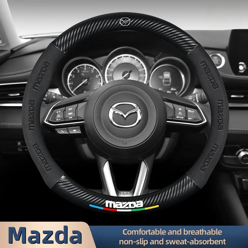 

Carbon fiber Suede Car Steering Wheel Cover For Mazda 3 5 6 SKYACTIV Axela Atenza CX30 CX5 CX8 CX9 MX5 RX8 RX7 BT50 Accessories