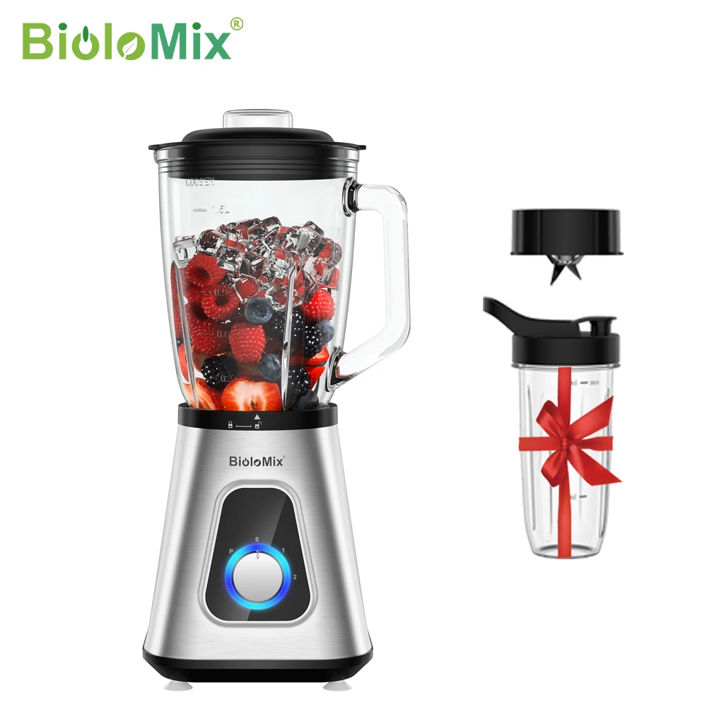 Biolomix 1300W Smoothie Blender Met 1,5 L Glazen Pot, Personal Blenders Combo Voor Bevroren Vruchtendranken, Sauzen