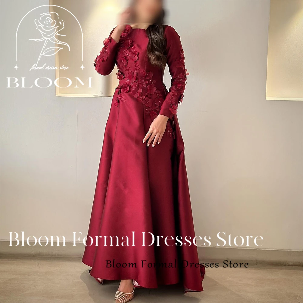 Bloom Customized Appliques A-Line Pleats Buttons Satin Square Neck Long Sleeves Quinceanera Dress Elegant Luxury Evening Gown