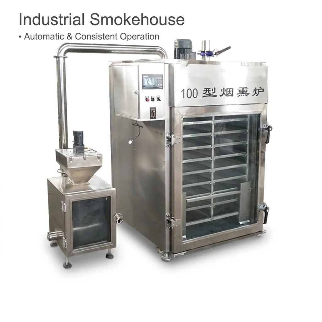 

Industrial Smoke Automatic Smoking Oven for Sausage Fish Chicken Duck Meat Smoker Oven with 250kg Capacity for Meat Factory Use