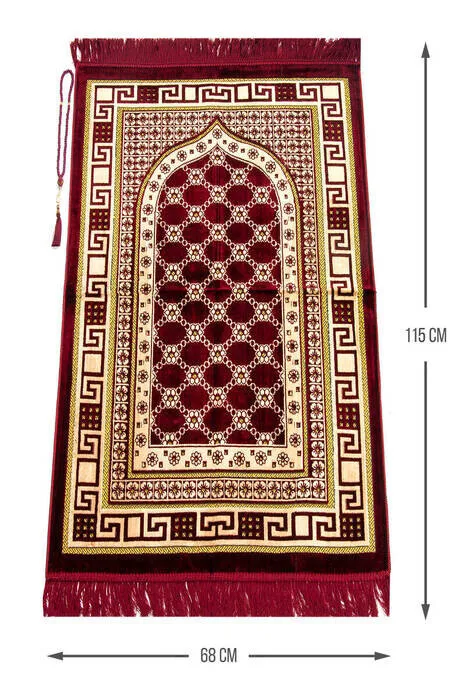 

Luxurious Velvet Sipinger Prayer Rug with Rosary Gift Red Muslim Islam Sheet Prayer Mat Holy Quraan Islamic Mats