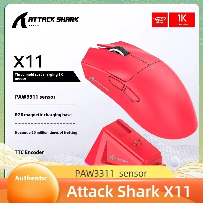 Attack Shark X11 PAW3311 Black Bluetooth Mouse Triple Mode Connectivity Touch Magnetic Charging Dock Ultra-Light Gaming Mouse