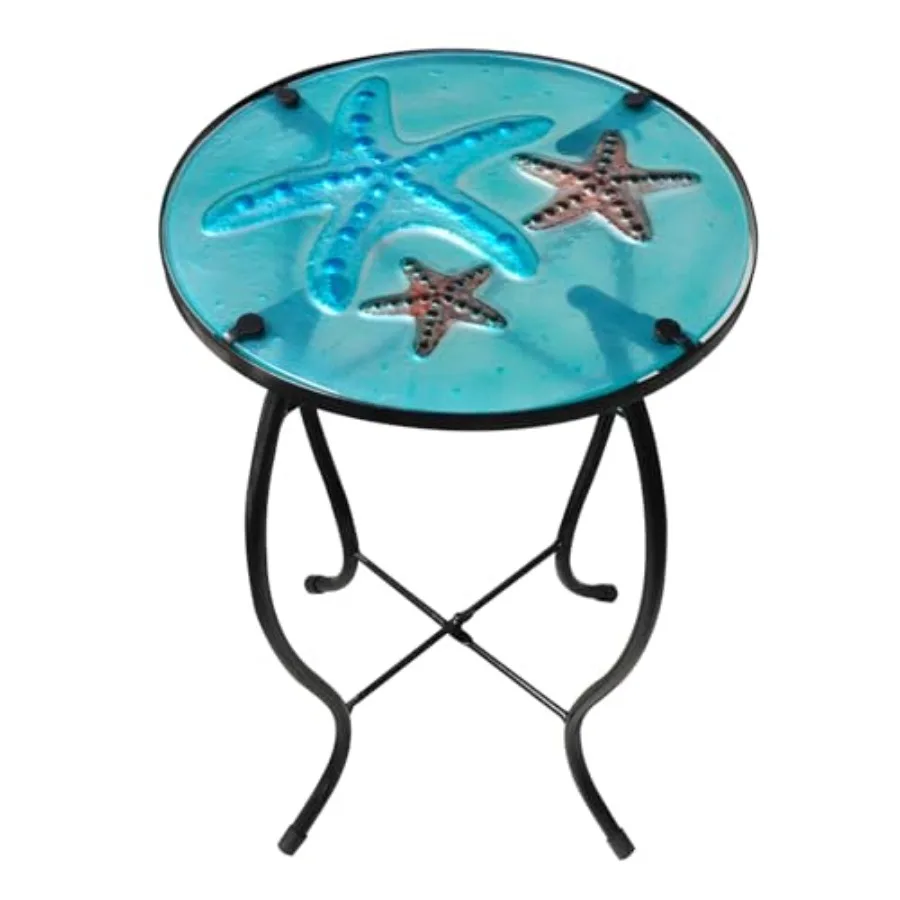 

Patio Side Table - Outdoor Decorative Bistro Coffee Table Glass End Table for Porch Indoor Round Accent Table Balcony Plant Rac