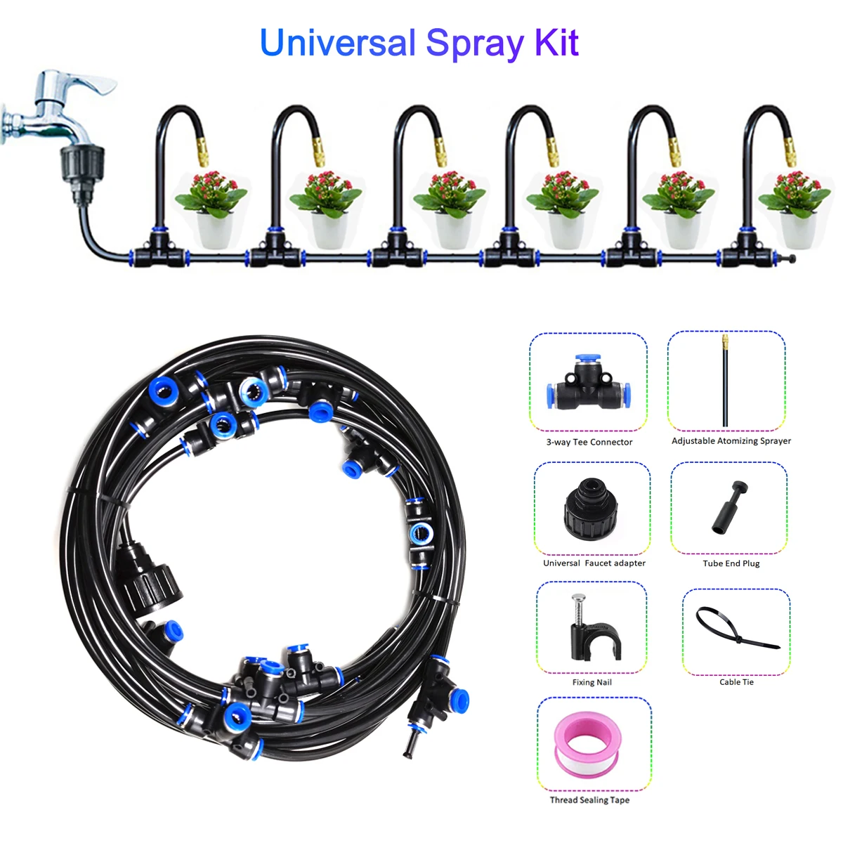 

Assembled 6/9/12/18M Universal Adjustable Atomizing Spray 20cm Free Bend Rotating Cooper Nozzle For Garden Irrigation Mister