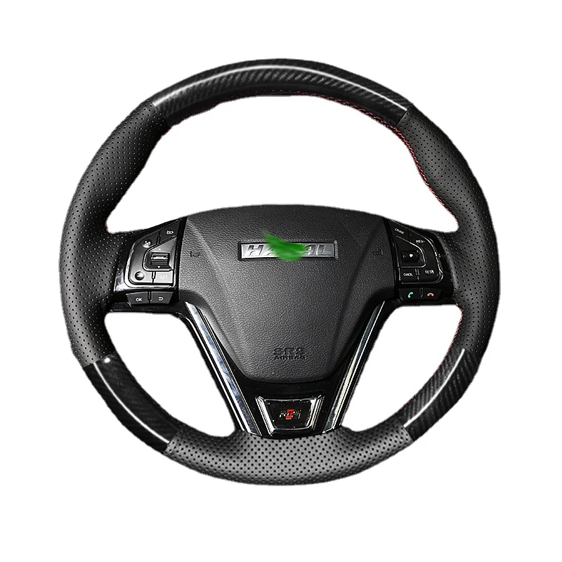 Leather Carbon Fiber Wood Grain for Haval M6 H6 Coupe Hand Sewing Car Steering Wheel Cover Protective Car Accessories Black
