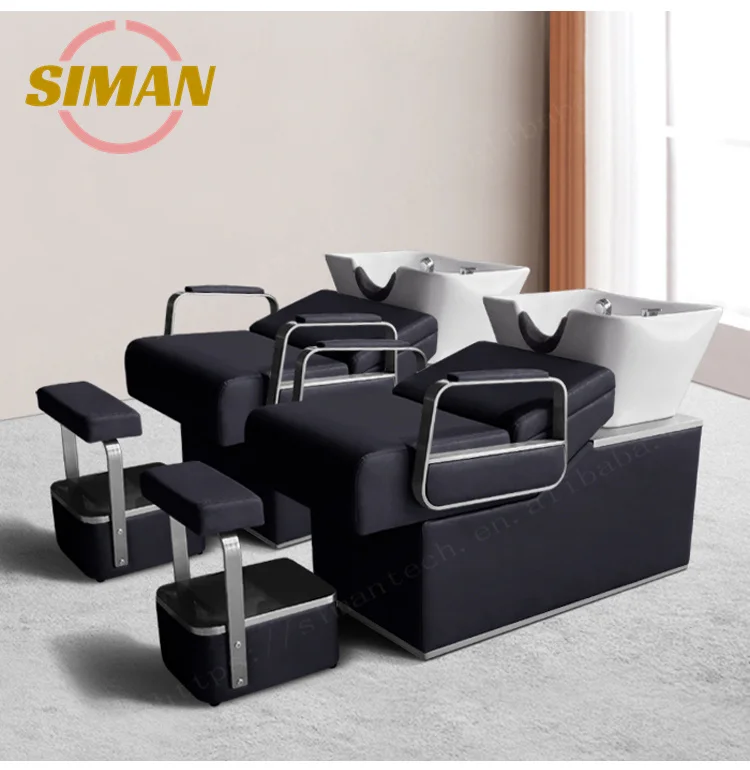 Siman Beauty Salon Hair Washing Shampoo Chair Shampoo Bed Salon Furniture Black Backwash Unit Portable Hair Synthetic Leather