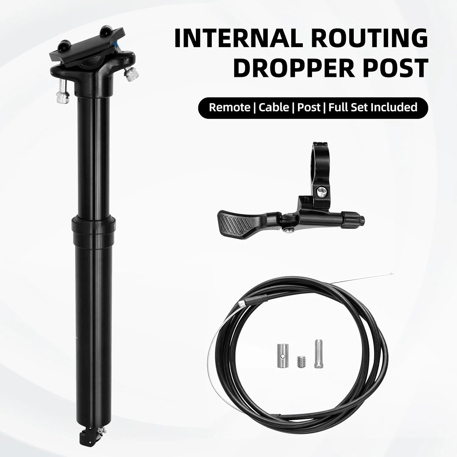 Regolatore di altezza per MTB da 30,9 mm con telecomando, cavo a passaggio interno, corsa di 100/150 mm, lunghezza di 345/445 mm, set completo con leva e cavo per mountain bike.