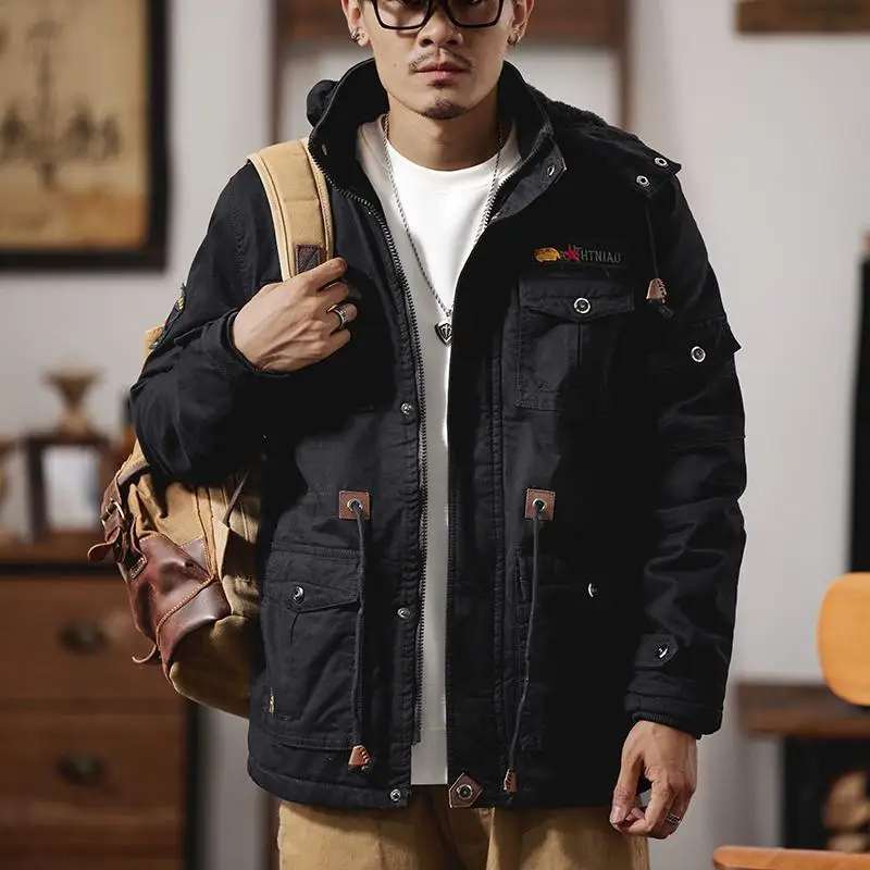 

Ретро-куртка в американском стиле с флисовой подкладкой, утепленная, для активного отдыха, мужская, осенне-зимняя, модная, хлопковая, рабочая одежда