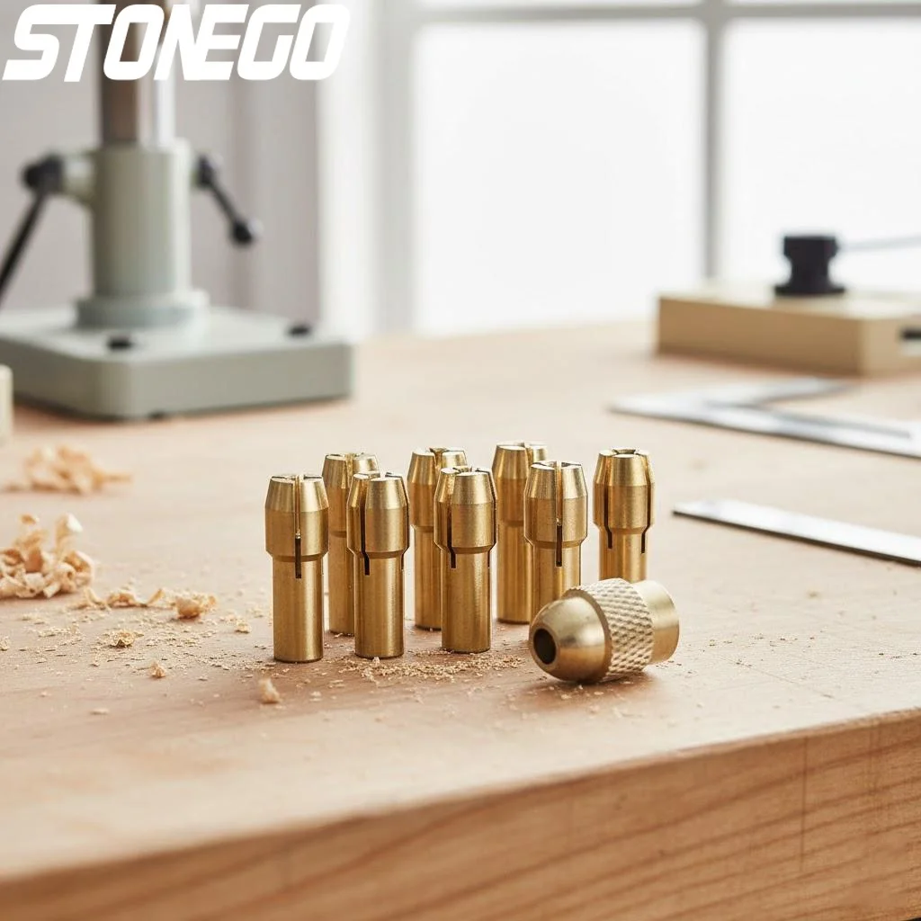 11 Pcs Mini Brass Chuck Set 4.3mm Handle and M8 Nut for Rotary Tool Accessories 0.5-3.2mm Compatible Parts