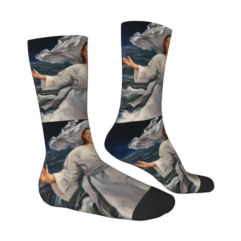 Nicolas Cage Walking On Water Mens Crew Socks Unisex Novelty Funny Meme Spring Summer Autumn Winter Dress Socks