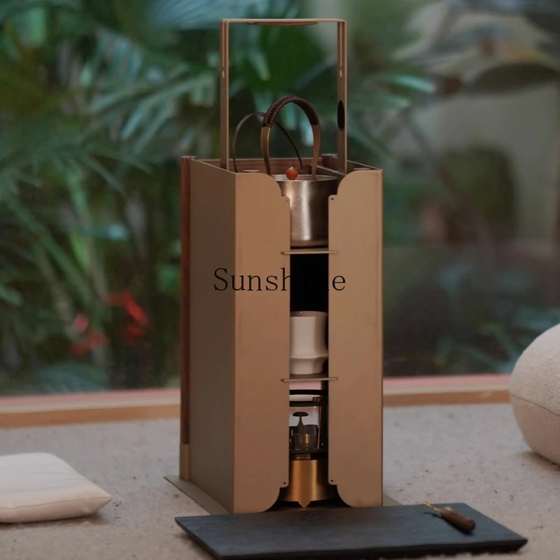 

Solid wood foldable mobile small apartment living room high-end feeling new Chinese tea table bay window