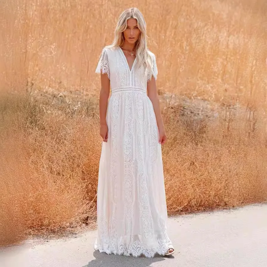 

Season tulle dress deep V-head wedding dress