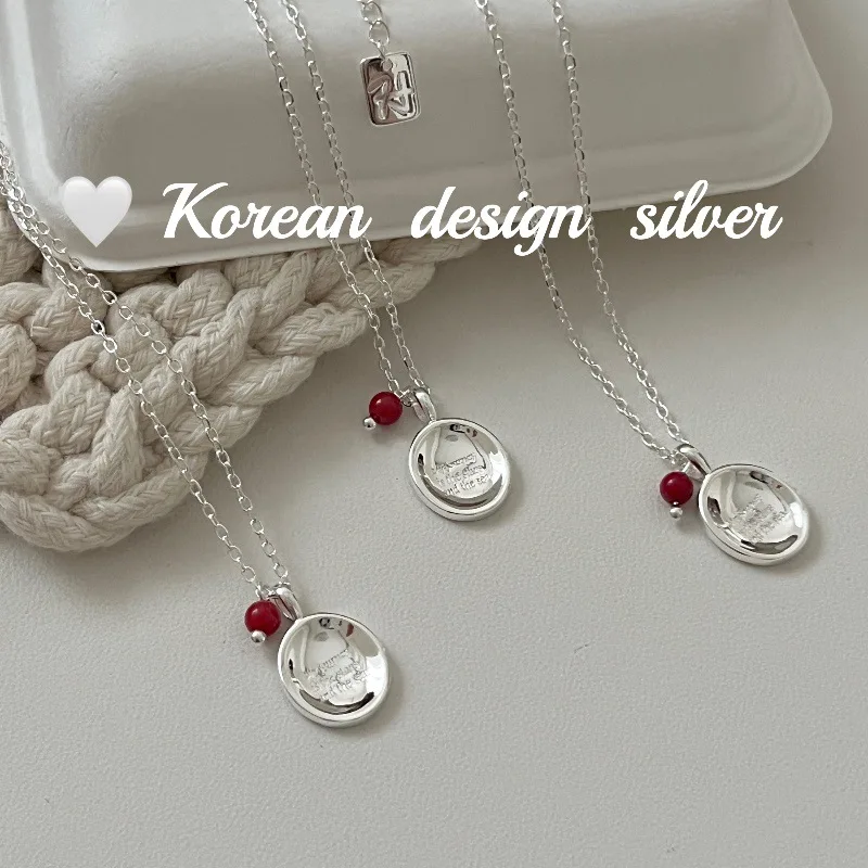 Korean Fashion Jewelry S925 Sterling Silver Oval Brand English Coral Necklace Premium Stacking