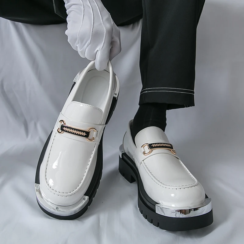 Korean Version Men's Comfortable Thick Soled Round Toe Business Casual Leather Shoes Fashion Brand Wedding Big Toe Leather Shoes