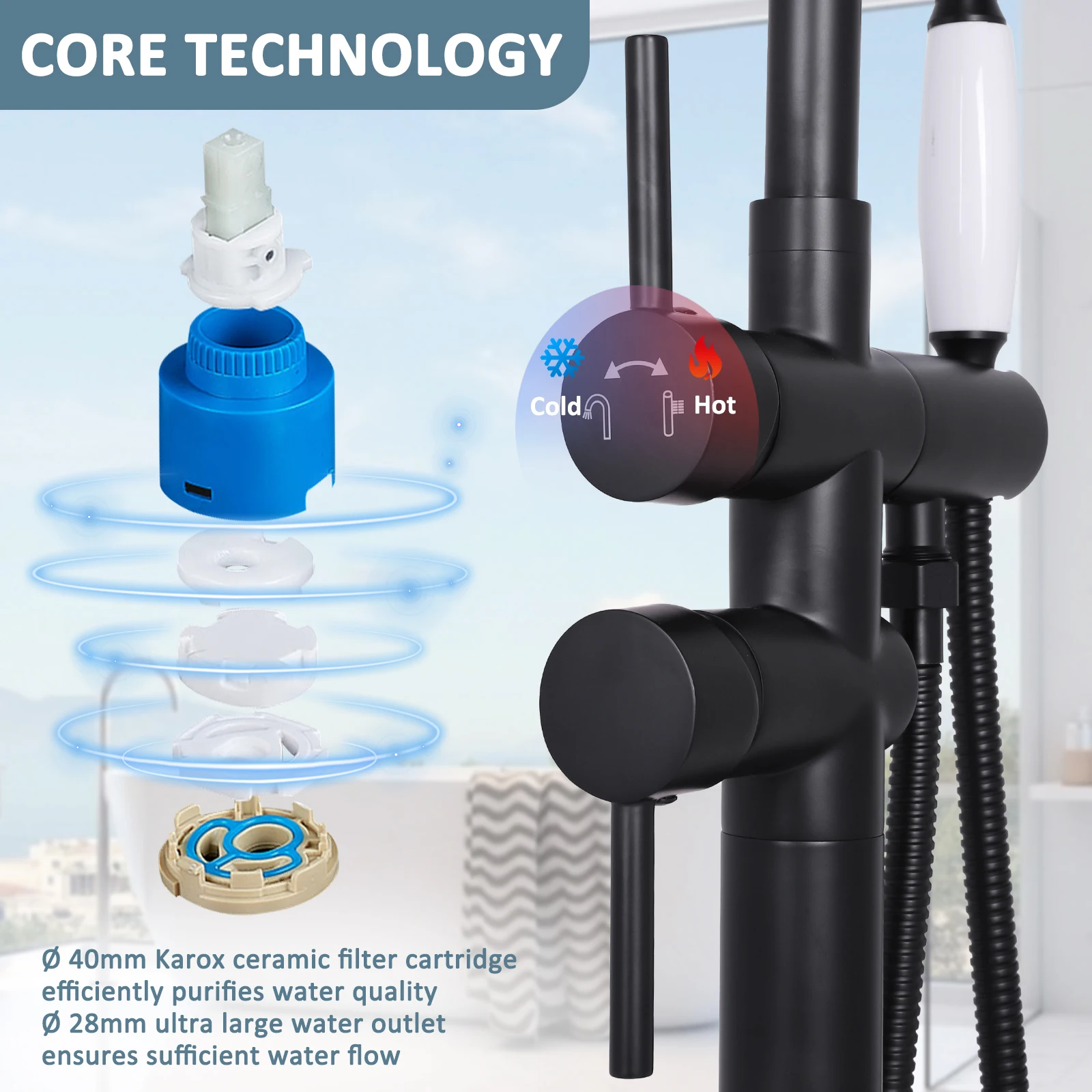 

Напольные смесители для душа с высокой пропускной способностью и ручным распылителем, напольный наполнитель для ванны с высоким расходом воды, поворот на 360° ° Вращающиеся насадки для ванны с 2 режимами