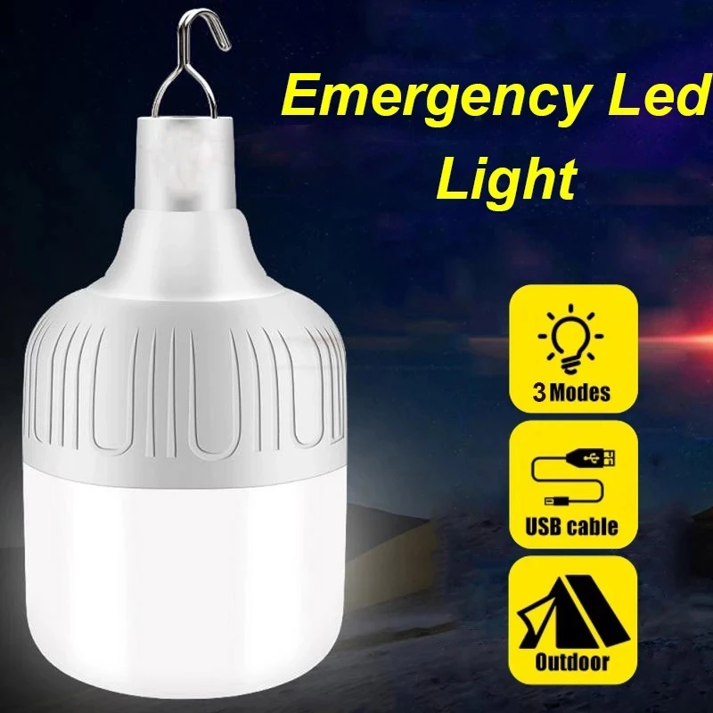 

USB Rechargeable LED Emergency Lights Outdoor Bulb Portable Tent Lamp Battery Lantern BBQ Camping Light for Patio Porch Garden