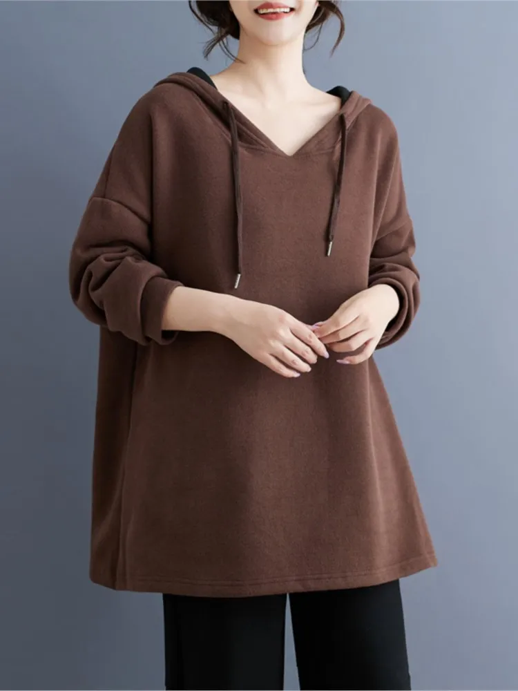 Pull à capuche et col en V pour femme, pull décontracté, manches longues, respirant, automne