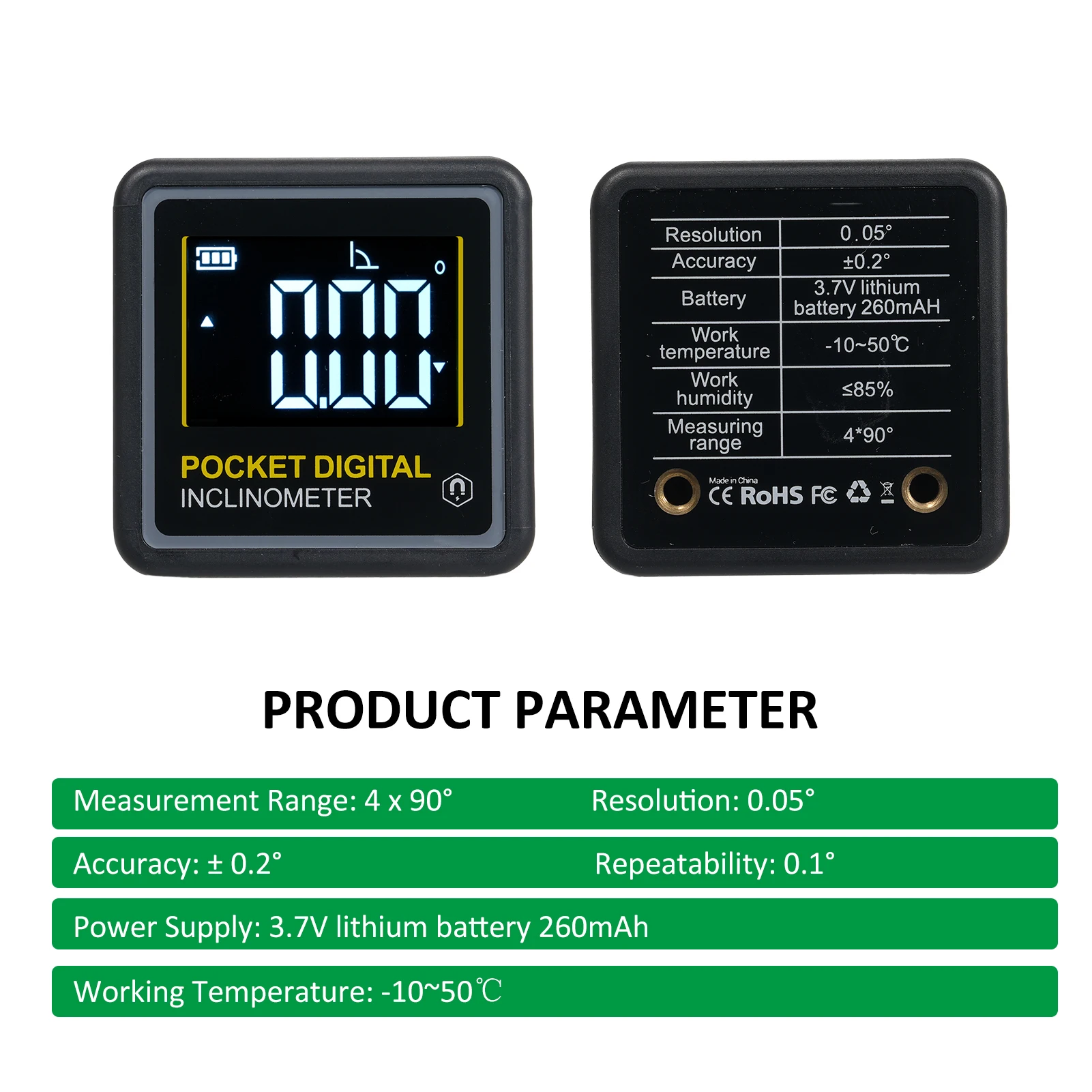 Inclinómetro Digital portátil con retroiluminación LCD, medidor de pendiente, regla de ángulo, Nivel Magnético de un solo lado, 4x90 °