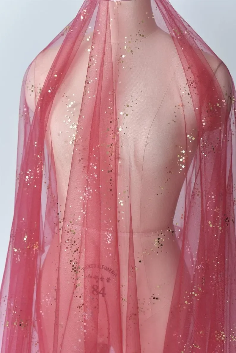 4 colors Glitter print gold dot lace fabric sequin polka dot soft tulle fabric for wedding dress prom dresses veil  59