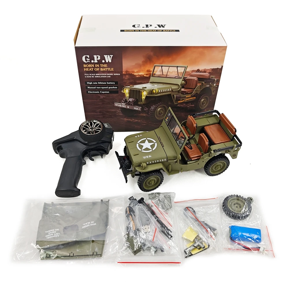 1/14 Willys Militair Voertuig 2.4G 4WD off-road Elektrische Afstandsbediening Model Auto Simulatie Militaire Crawler Speelgoed HG4-58
