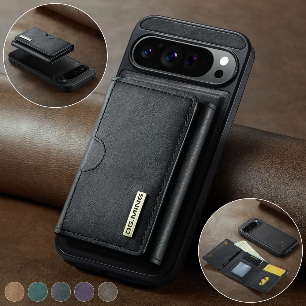M6 For Pixel 9 Pro XL Magnetic Wallet Protective Case For Google Pixel 9 Pro 2-in-1 Split Phone Case