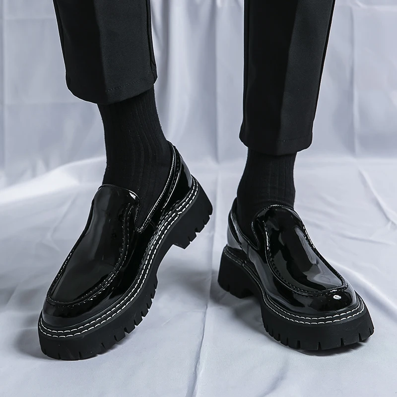 STRONGSHEN Italian Patent Leather Men Dress Shoes Luxury Brand Handmade Fashion Platform Elegant Leather Wedding Oxfords Shoes