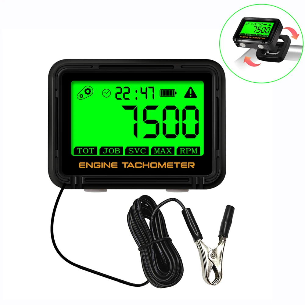 SVC TOT JOB Inductive Digital Tachometer Engine Hour Meter Gauge Backlight Resettable RPM for Gasoline Motorcycle ATV Lawn Mower