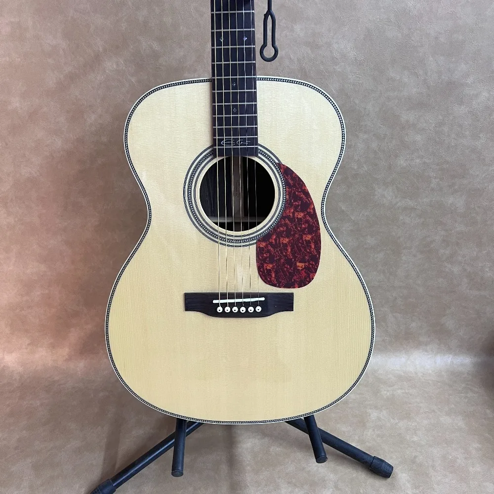 Best-Selling Handcrafted Natural-Finish 40-Inch 6-String Spruce Solid Wood Top 000 28 Acoustic Guitar with Rosewood Fingerboard Delicate Midrange, Hand-Inlaid Binding—Ideal for Singing and Fingerstyle Playing