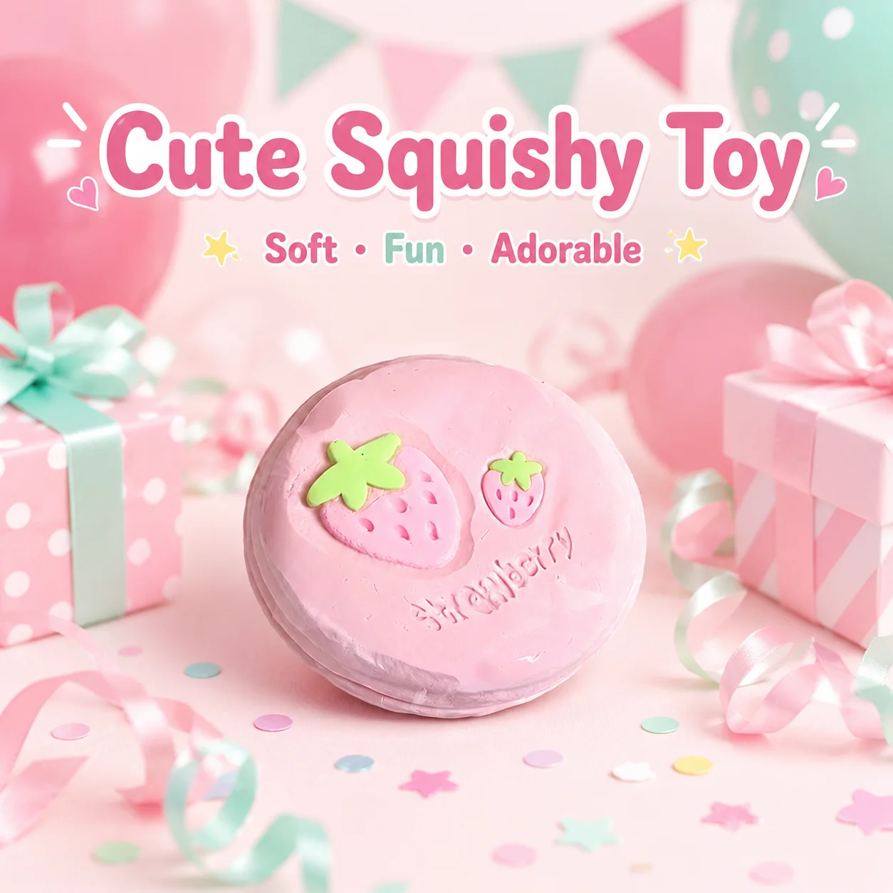 

Food Grade Strawberry Cookie Squishy Toy Soft Squeeze Fidget Toy Simulation Biscuit Stress Relief Kids Party Gift