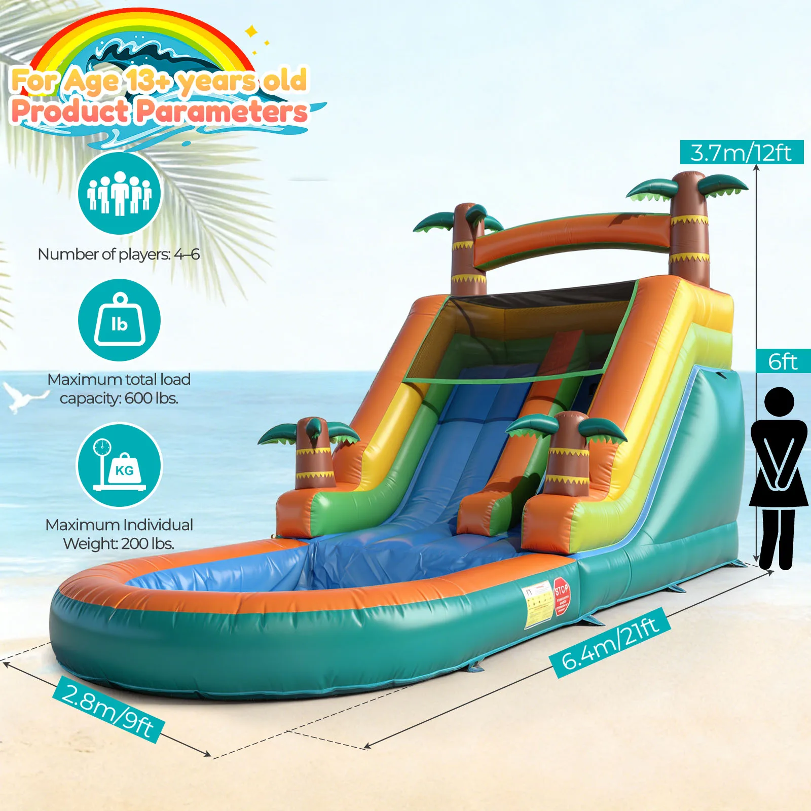

6.4M 100% PVC Commercial Inflatable Bounce House Water Slide With 950W Blower for Kids and Adults Children's Playground
