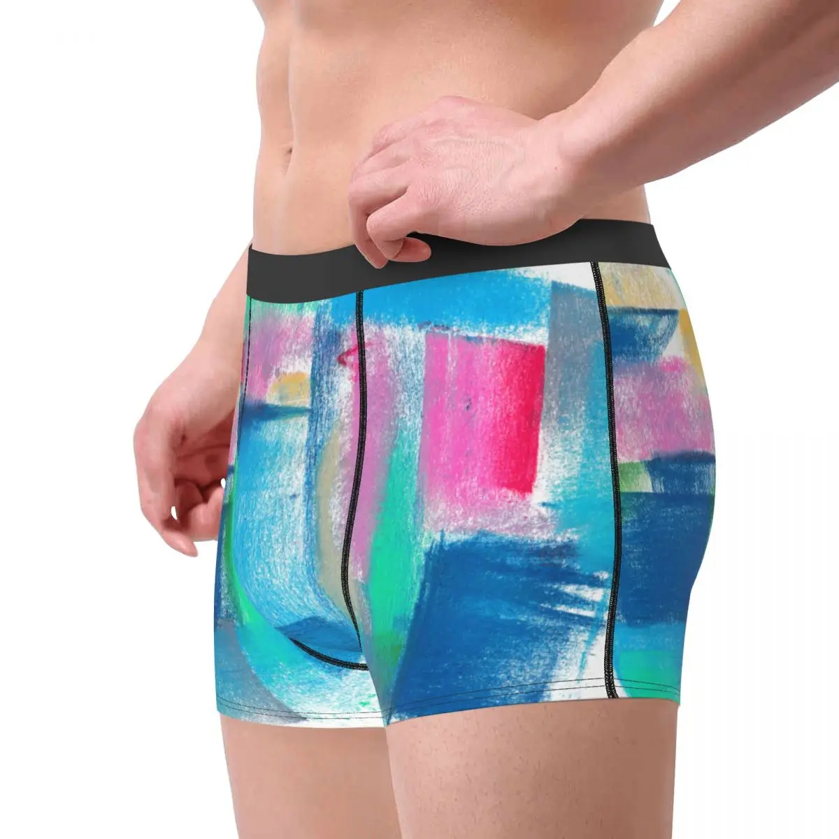 Creative Pastel Painting Pink Men's Underwear Blue Teal Abstract Art Boxer Shorts Panties Sexy Soft Underpants for Male S-XXL