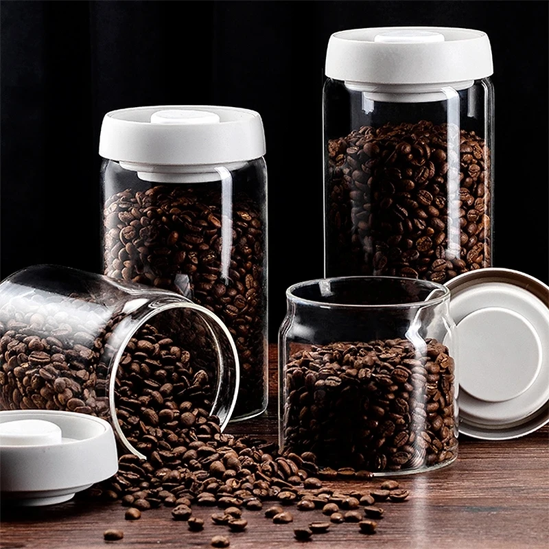 Coffee Beans Vacuum Sealed Tank Glass Food Storage Tank Household Moisture-proof Air Extraction Tea bottels Tank Push-type Hot