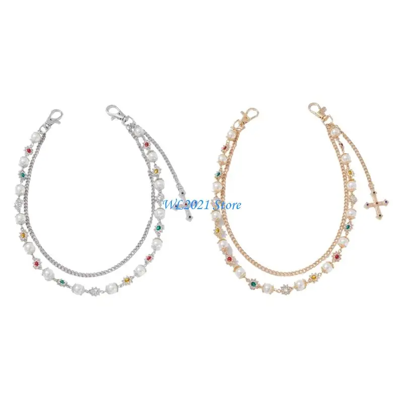 

G5GC Trendy Crossed Pearls Pendant Belt Chain Lightweight Unisex Hip Hop Accessory