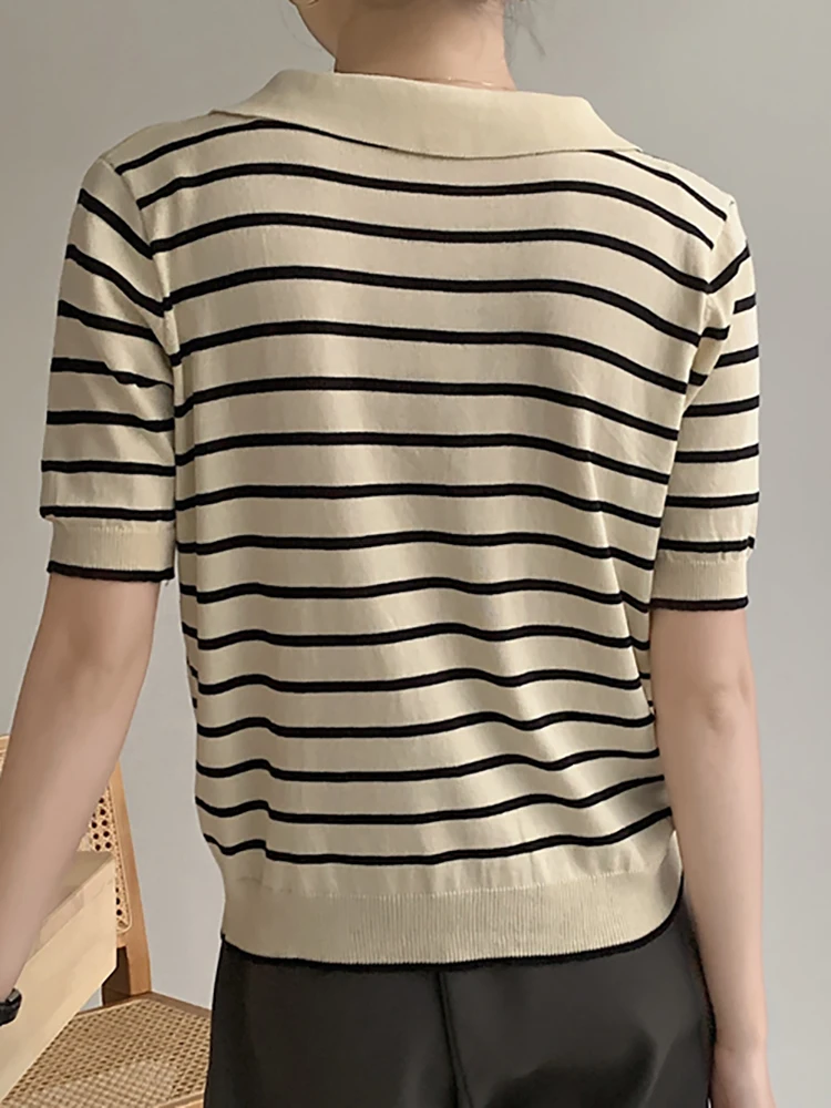 Crop Top T Shirt Women Striped Knitted Tee Shirt Femme 2022 Summer Short Sleeve Tshirt Korean Style Clothes Camisetas De Mujer